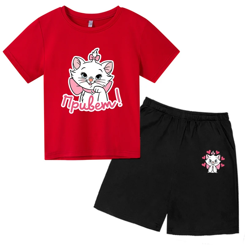 

Disney Girls Sportsuit Star Marie Cat 3D Print Girls Sets Summer Kawaii Elegance Pet Cat Fashion Princess T-shirt Shorts Outfits