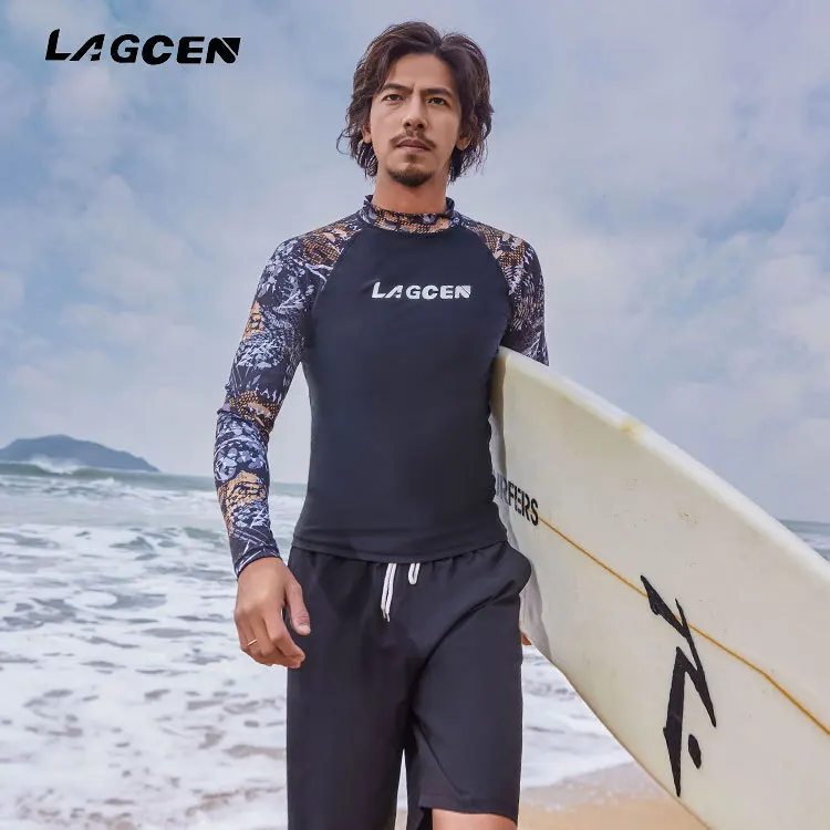 

Men UPF 50+ Long Sleeve Splice UV Sun Protection Basic Skins Surfing Diving Swimming T Shirt RASH GUARDS