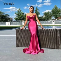 verngo fuschia mermaid satin evening dresses strapless pleats long formal party prom dress dubai wome special occasion gowns