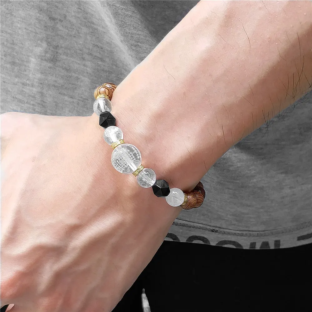 

Tibetan Buddhist Mala Engraving Heart Sutra Bracelet Natural Genuine Crystal Obsidian Buddha Wood Bead Men Women Bangles Jewelry
