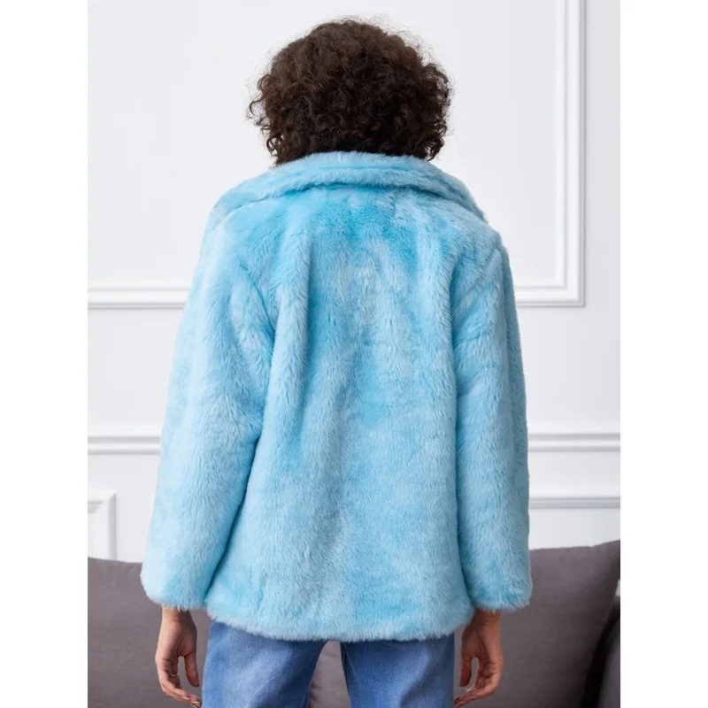Women's Fur Jacket Winter Faux Fur Coat Women's, Blue Lapel Whole Leather Leather Fur Coat Faux Fur Coat