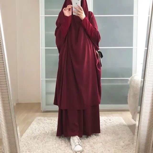 Muslim Sets Jilbab Abaya Dubai Clothes for Islam Women Large Hem Dresses Casual Solid Color Robe Traditional Festival Clothes 3