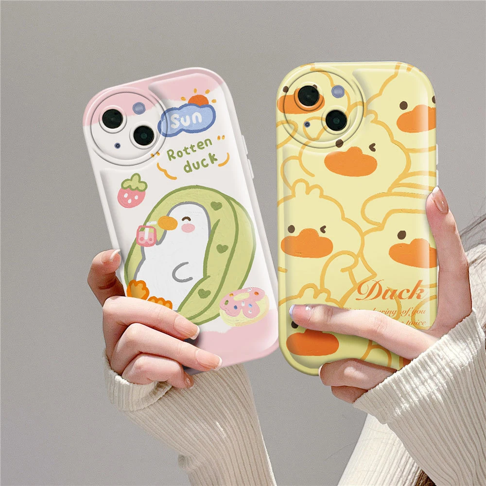 

Симпатичный мультяшный чехол с воздушной подушкой для утенка для iPhone 11 12 13 Pro 14 Max Plus полноразмерный противоударный чехол для камеры