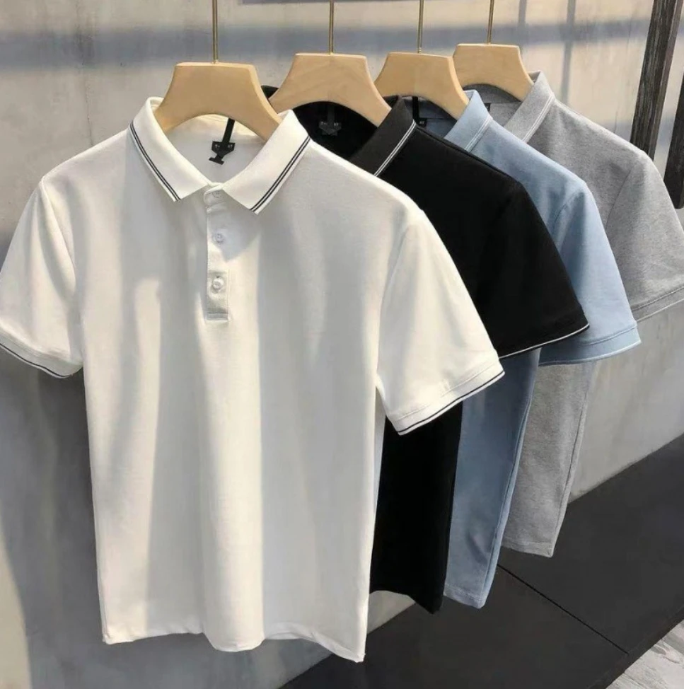 

2022 compass brand high quality short sleeve lapel slim casual men's solid color POLO chest design