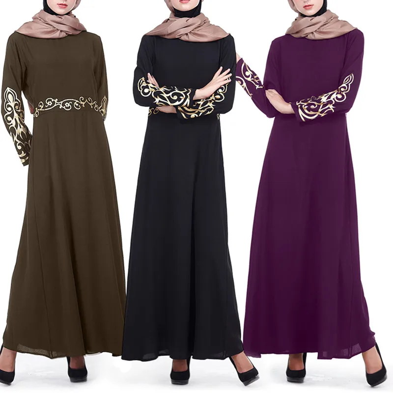 

Женское платье, комплект из 2 предметов, модное Платье макси с длинным рукавом и принтом и кардиган макси с круглым вырезом, платье в мусульм...