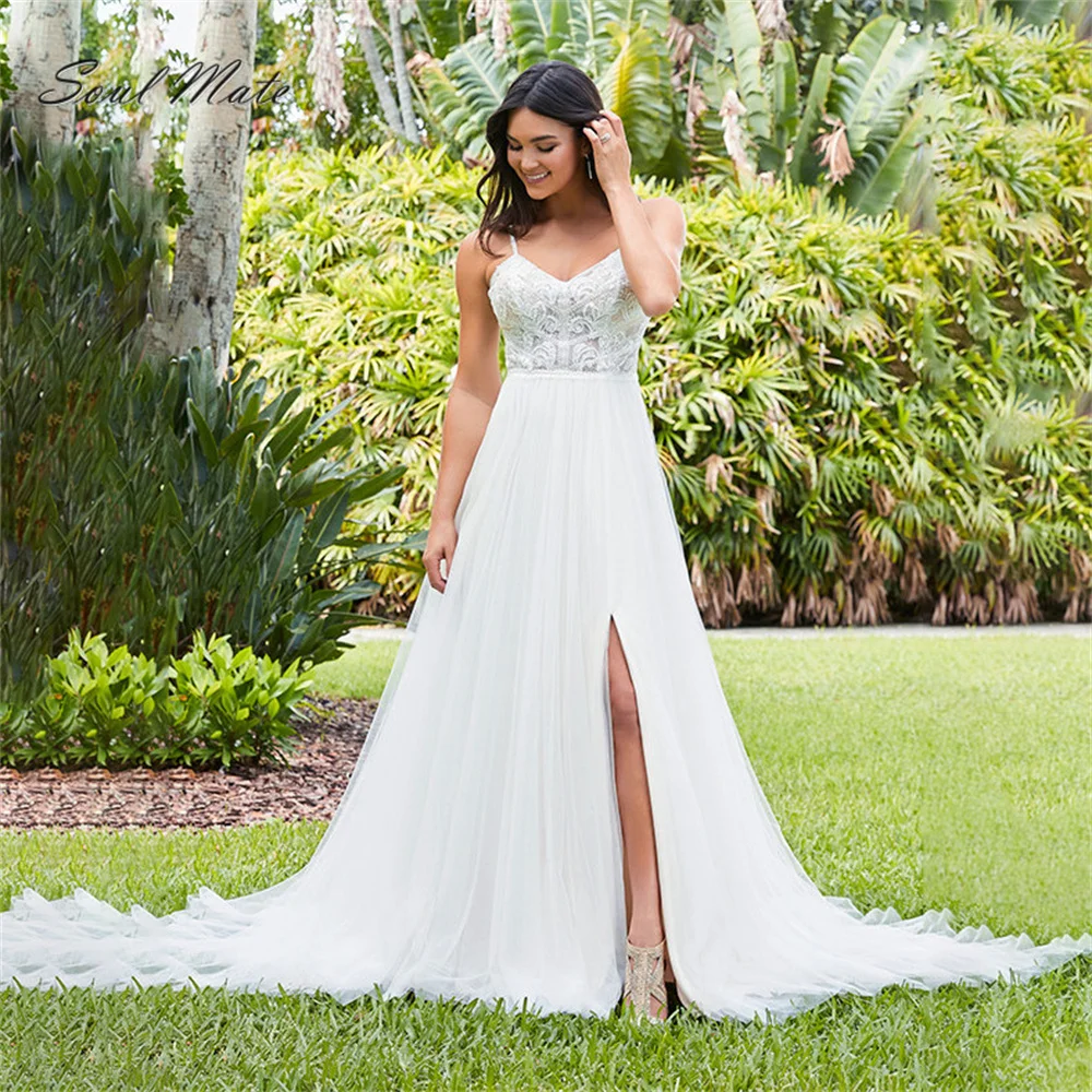 

Sexy Elegant A Line 2022 Wedding Dress for Women Sweetheart Bride Dress Split Lace Appliques Backless Bridal Gown Robe De Mariee