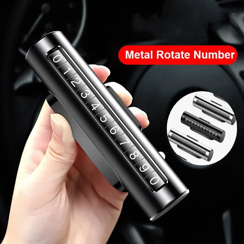 

Metal Car Temporary Parking Card Rotatable Number Hidden Double Sided Car Styling Parking Phone Number Plate with 3M Sticker