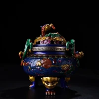 8 tibetan temple collection old bronze cloisonne dragon statue binaural animal legs incense burner gather fortune ornament