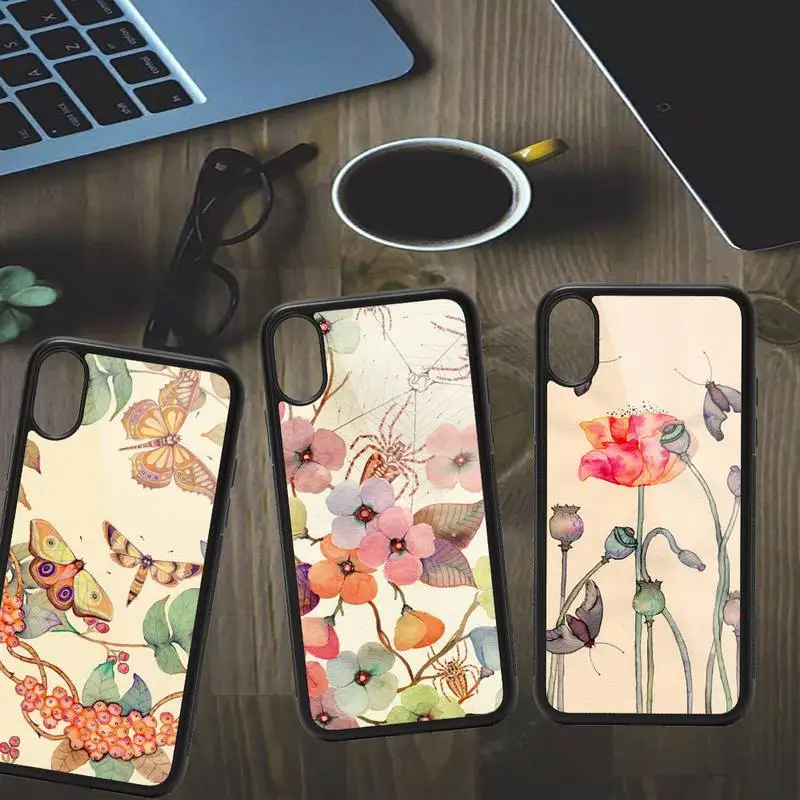 

Birds flower Watercolor Painted Pattern Phone Case PC for iPhone 11 12 13 pro XS MAX 8 7 6 6S Plus X XR Luxury shell funda