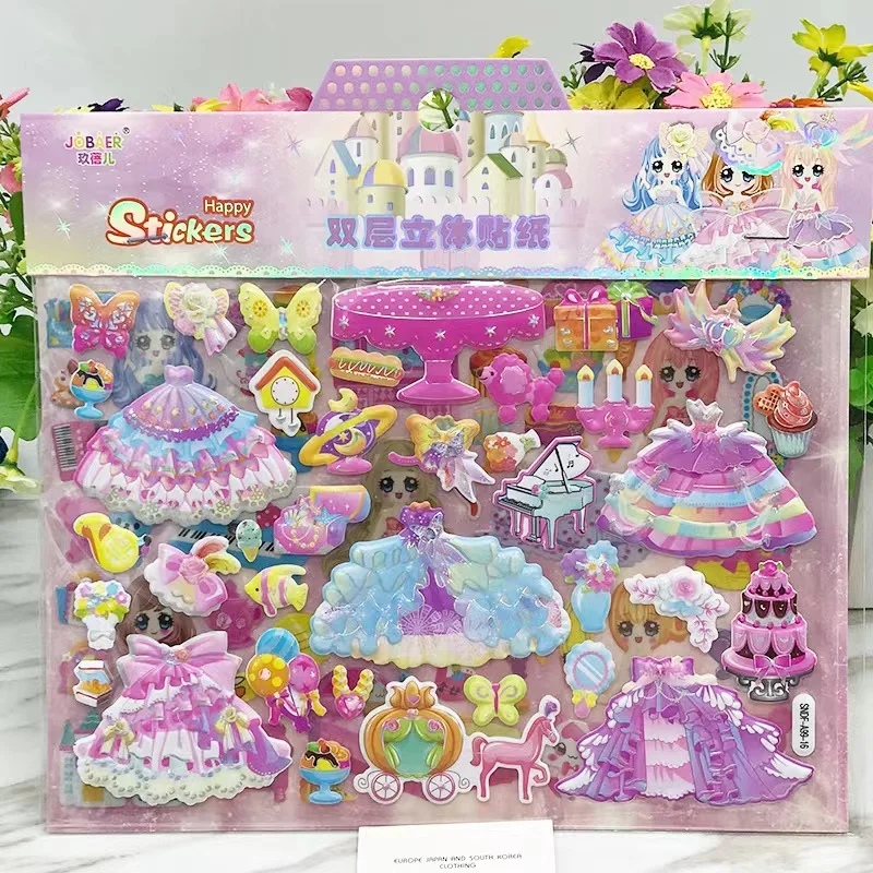 

Girls Dress UP Stickers 3D Three-dimensional Double Layer Puffy Princess Creative Puzzle Sticker Toys for Children Gifts