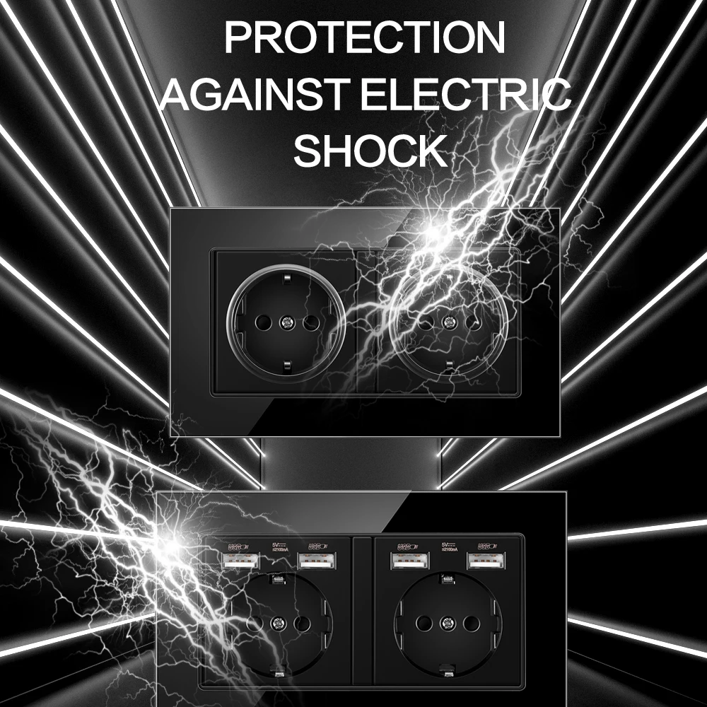 Двойной USB настенная розетка с украшением в виде кристаллов Стекло Панель 16A