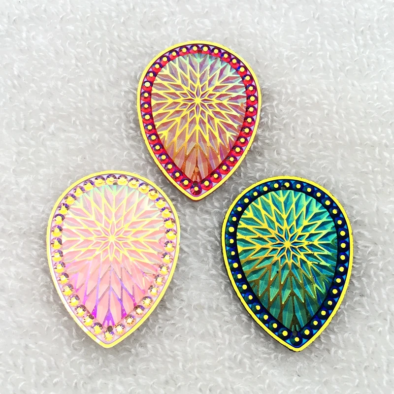

40pcs 30*40mm Teardrop Sew On Rhinestones New Colors AB Resin Sew On Stone Flatback 2holes Wedding buttons -B19*5