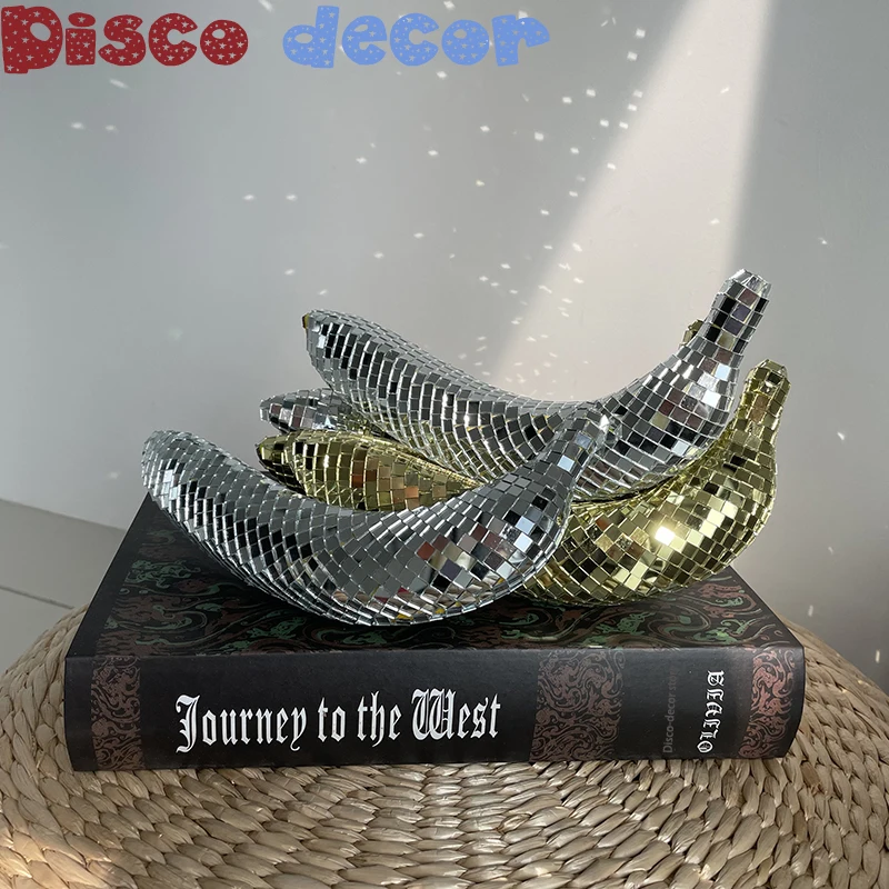 

1pcs Disco Banana Apple Art Home Decoration Mirror Reflective Disco Decor Table Bar Stage Rotating Disco Fruit Decoration