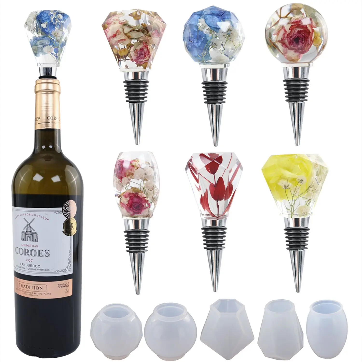 

DIY Crystal Resin Silicone Mold Red Wine Bottle Plug 3D Spherical Diamond Round Wine Cork Mirror Epoxy Silicone Mold For Resin