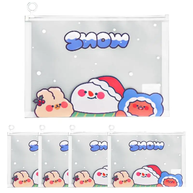 

Zipper File Bags A4 Zipper Pouches For Organizing 5PCS Zippered Clear Waterproof Document Pouches Random Cartoon Christmas A4