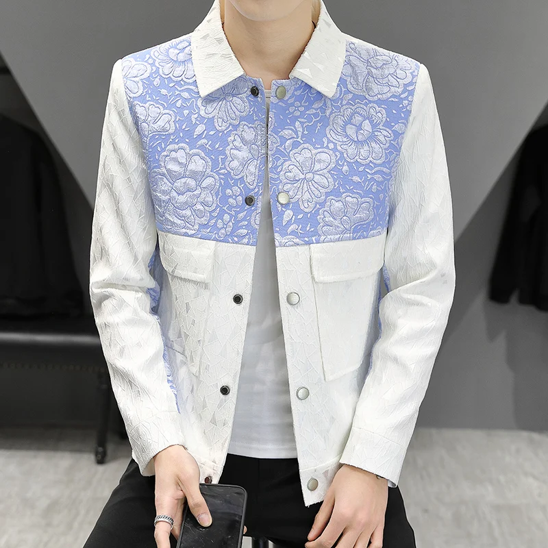 

Мужской Свободный кардиган с отложным воротником, куртка с цветочным принтом, уличная одежда для работы и работы, весна 2023