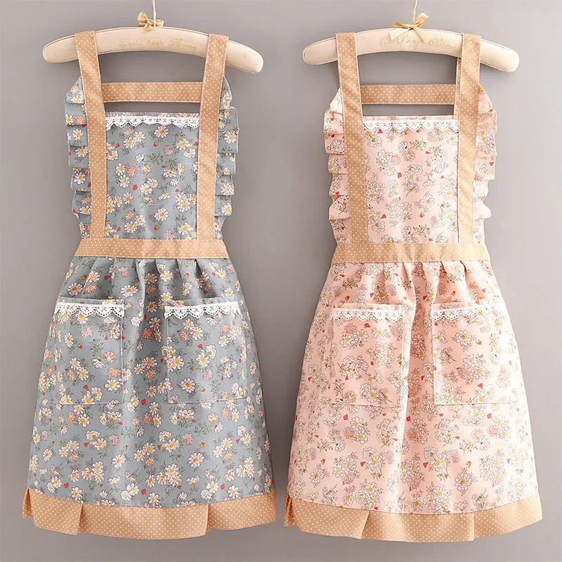 

Household Kitchen Apron female antifouling wear-resistant catering overalls Maid maid apron barber overalls Korean canvas
