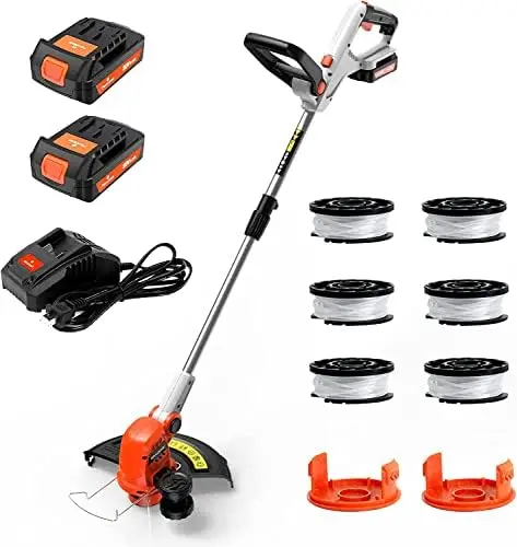 

Trimmer/Edger with 2 PCS 2.0Ah Battery, 6 PCS Spool Line, 2 Cap and Charger, 20V 12-Inch Cordless Weed Wacker/Weed Eater with 18