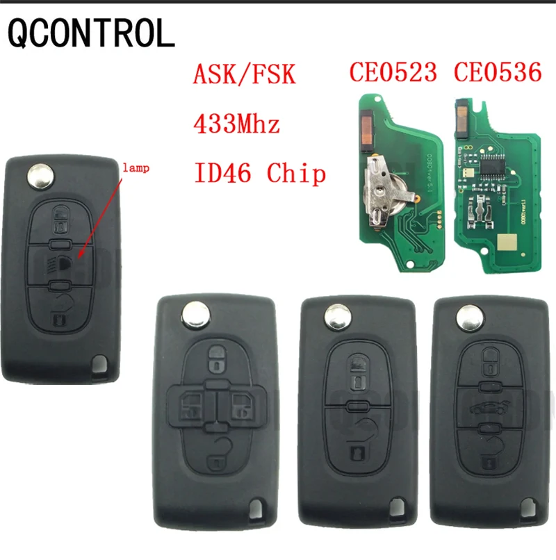 QCONTROL 2/3B для Peugeot 206 307 308 407 Partner Citroen C4 C5 C3 Berlingo Xsara откидной дистанционный ключ ASK FSK 433