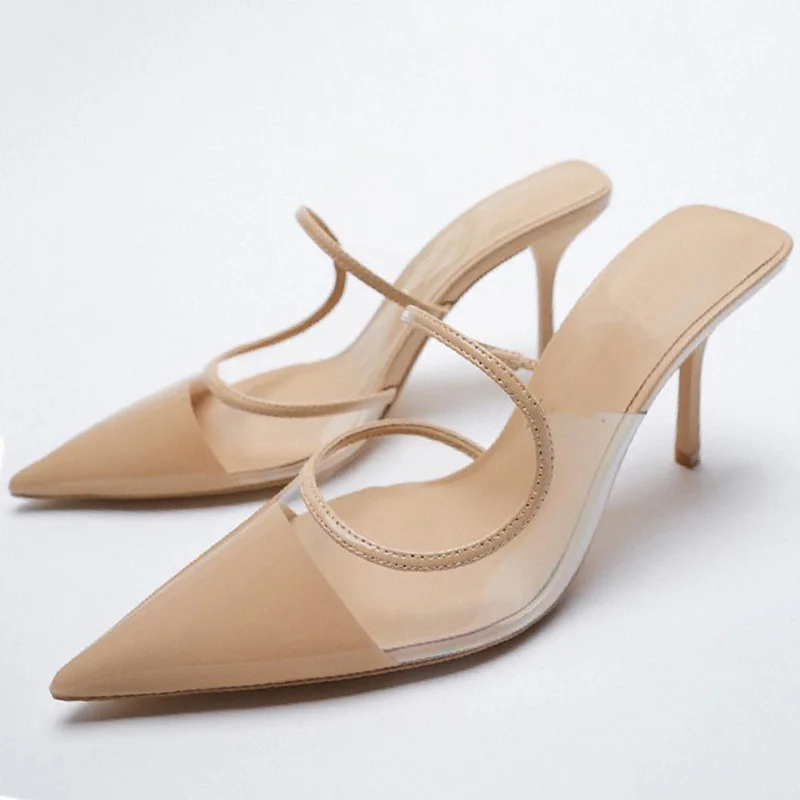 

Fashion Slippers Women High Heels Transparent PVC Pointed Toe Summer Shoes Outdoor Ladies Shoes Slides Mules Sandals Stiletto