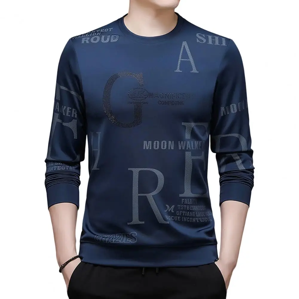 

2022 Spring Autumn Men T-shirt Pullover Irregular Pattern Crew Neck Long Sleeves Letter Print Casual Men Sweatshirt Male Clothes