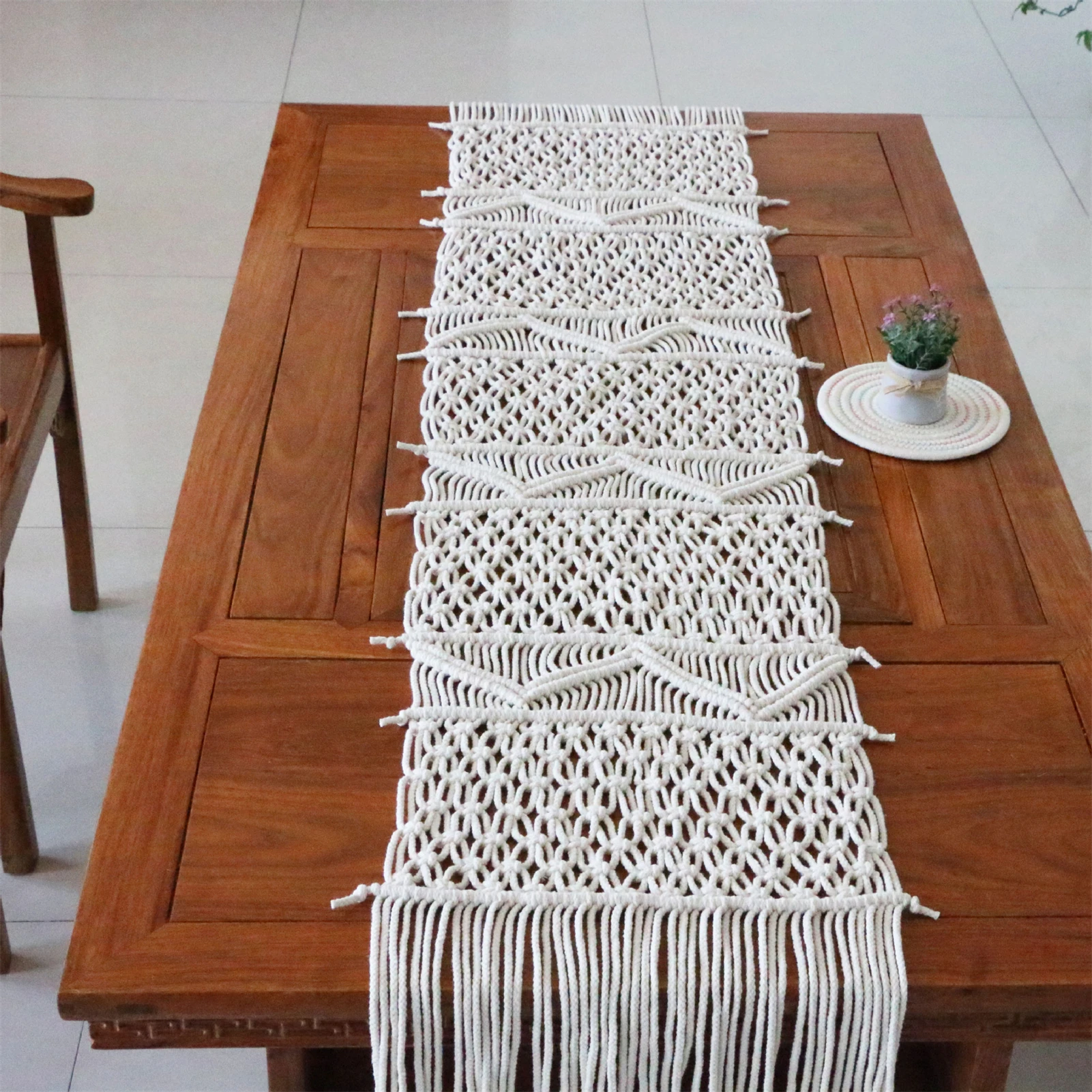 

Bohemian Macrame Table Runner 78 Inches Long Handmade Woven Cotton Boho Rustic Dining Table Runner for Wedding Farmhouse Decor