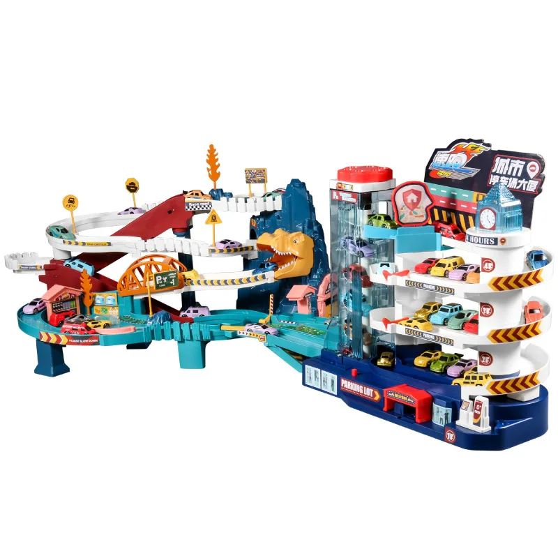 

Car Breakthrough Adventure Parking Lot Building Electric Roller Coaster Dinosaur Winding Road Rail Car Toy Cars Christmas Toys