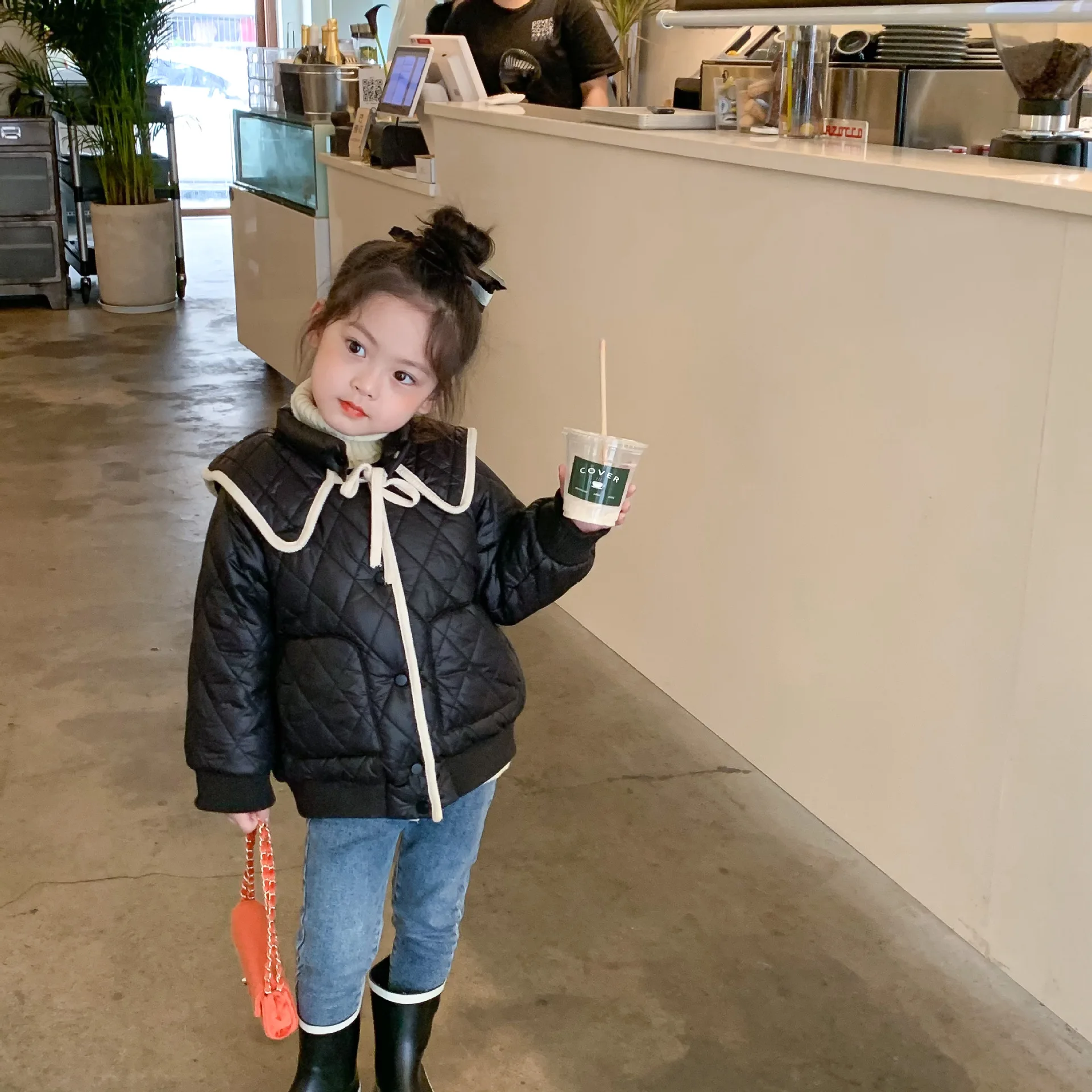 Детское утепленное пальто для девочек стеганая хлопковая куртка маленьких