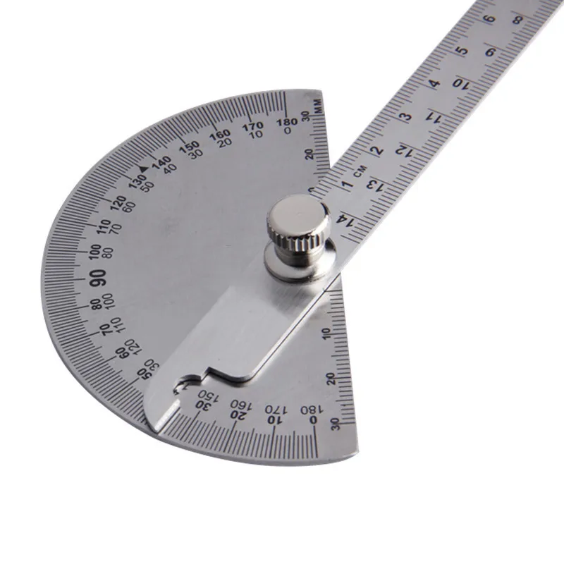 

14.5cm Stainless Steel Round Head 180 Degree Protractor Measuring Ruler Tool