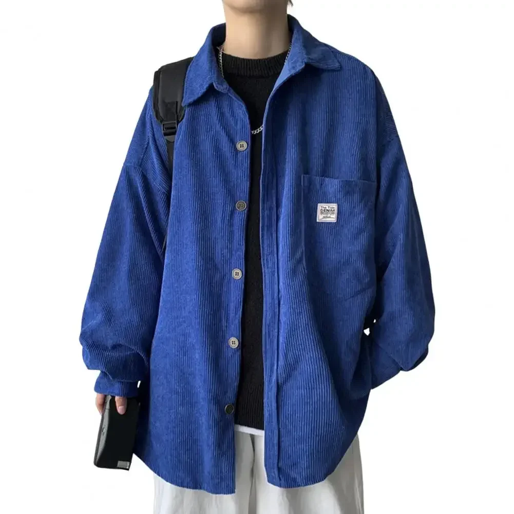 2024 вельветовая мужская рубашка в стиле Харадзюку корейская с длинным рукавом