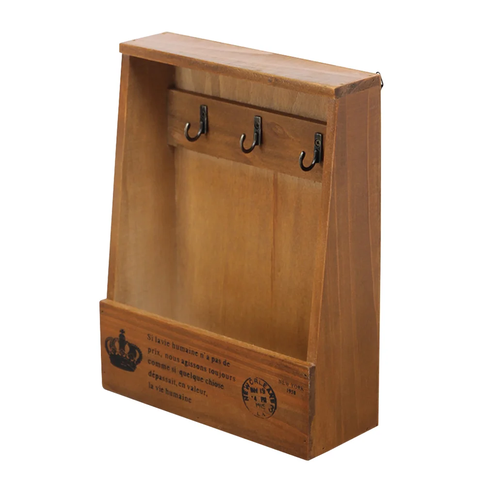 

Retro Wall Mounted Storage Box Wooden Box Organizer Key Hanging Hooks Mail Box Storage Box Small Objects Shelf Hanging Basket