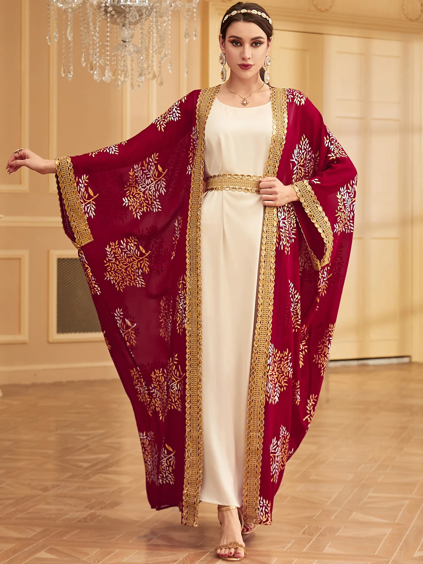 Из двух частей Абая Мусульманское женское открытое кимоно Внутреннее платье