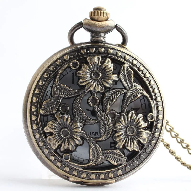 

Antique Design Quartz Pocket Watch Hollow Flowers Retro Necklace Pendant For Women Best Gifts