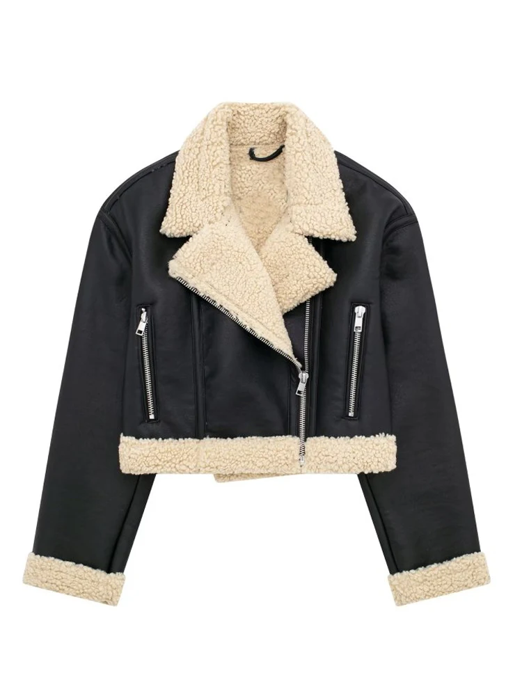 

KJMYYX зимние женские винтажные Короткие Теплые Куртки из искусственной кожи уличные женские топы на молнии Ретро моторные байкерские пальто Верхняя одежда