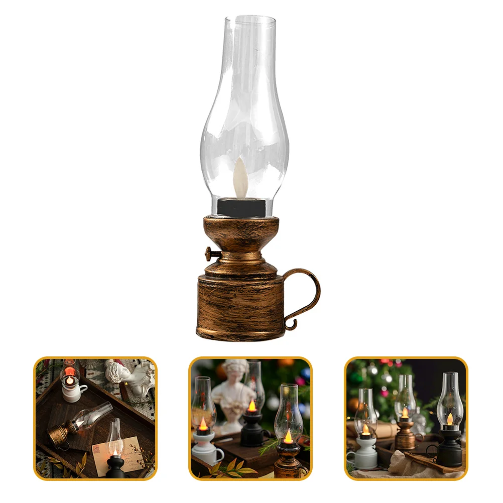 

Vintage Home Decor Electronic Kerosene Lamp Oil Lantern Desktop Decorative Plastic Pp Office