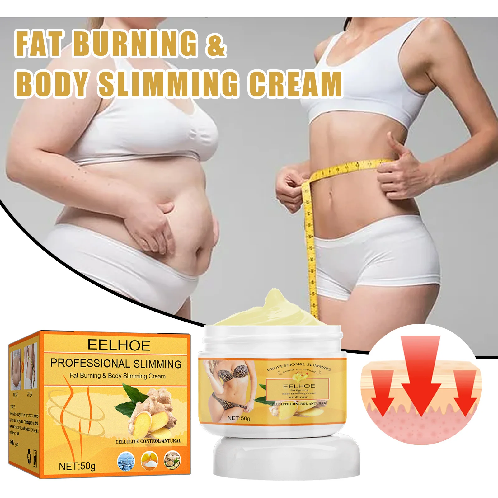 

Ginger Fat Burning Cream Anti-cellulite Full Body Slimming Weight Loss Massaging Cream Leg Body Waist Effective Reduce Cream Hot