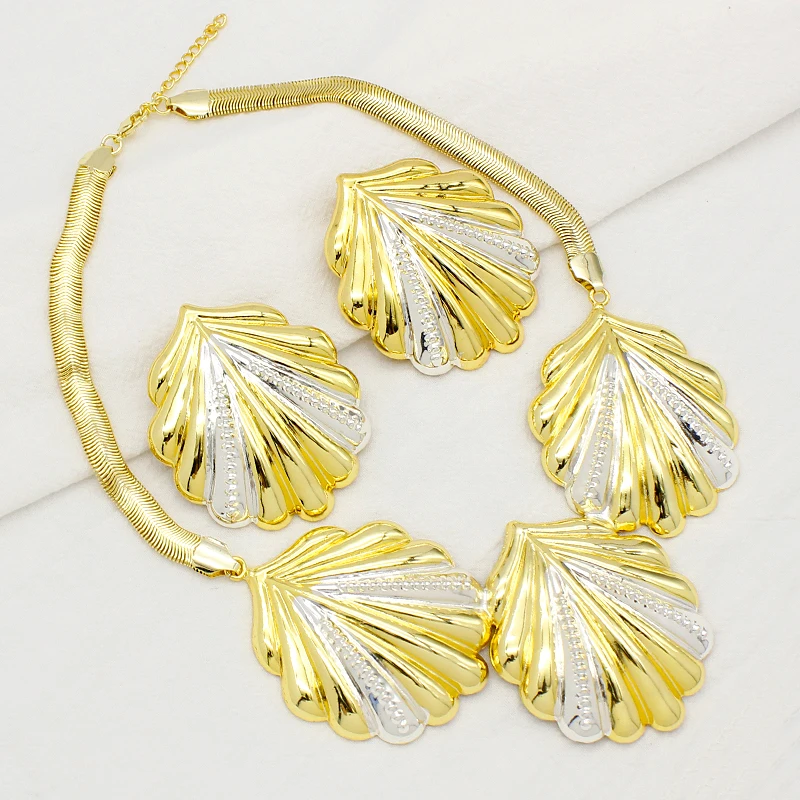 

Крупное Африканское ожерелье и серьги в виде ракушек, итальянские серебряные позолоченные нигерийские ювелирные изделия для свадебных торжеств, бижутерия