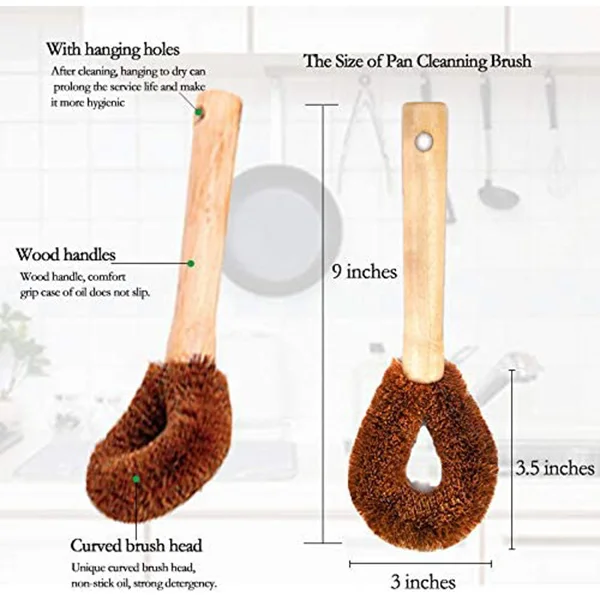 Promotion! 4 Pcs Bamboo Dish Scrub Brush Set 3 Round Brushes And 1 Long Handle Pot For Pan Utensils Bowl Cleanin |