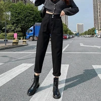 black elastic high waist jeans women denim harem pants trousers y2k loose cute streetwear korean casual mom jeans pockets button
