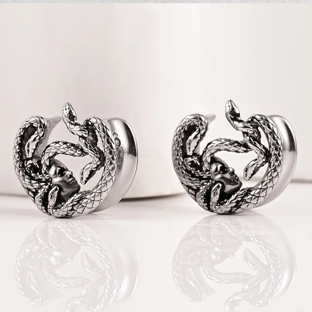 Doearko 2PCS Cool Snake Ear Plugs Gauges Expander Stainless Steel Tunnels Stretcher 8mm-16mm Body Piercing Fashion Jewelry Gift