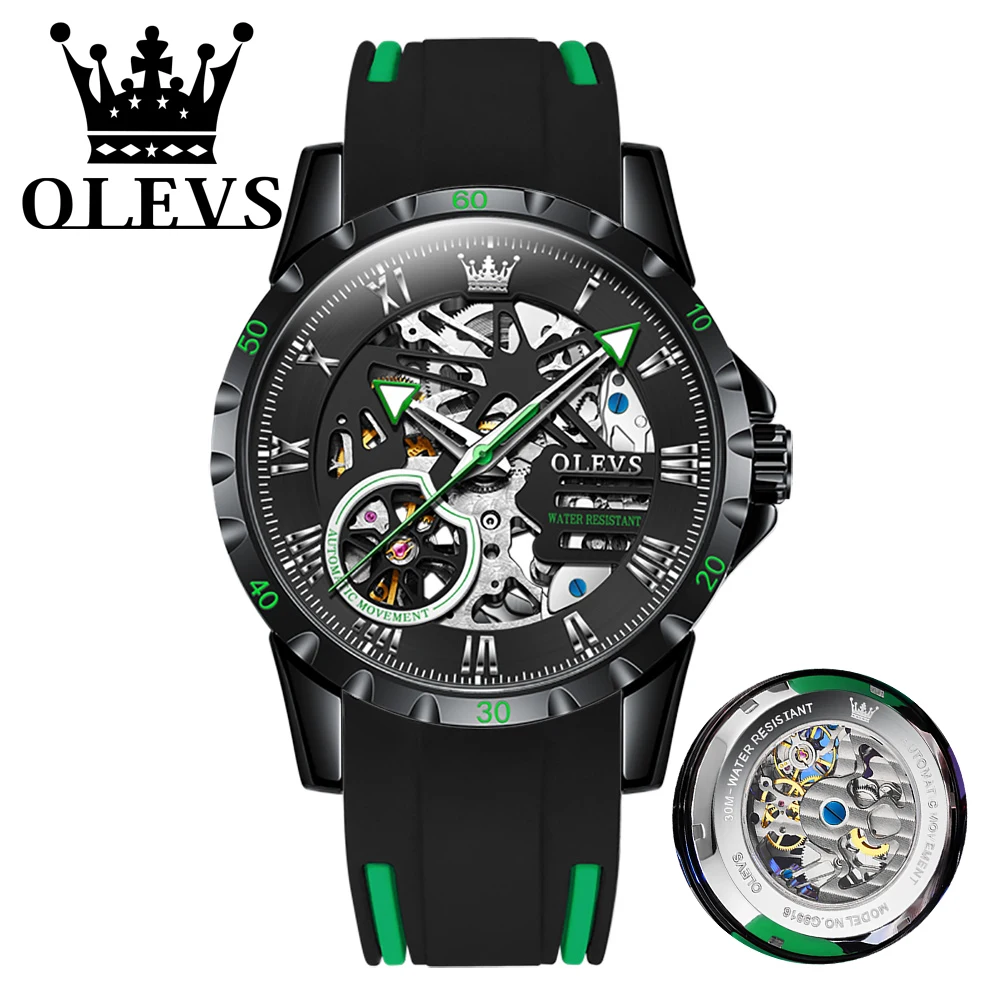 

OLEVS Sport Male Watch Automatic Mechanical Watch Men's Skeleton Design Noctilucent Waterproof Luxury Wristwatch Men