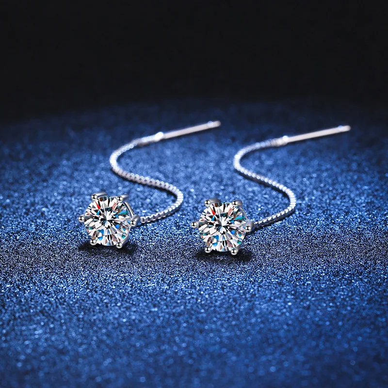 

Sterling Silver 925 Moissanite Tassel Drop Earrings For Women 2ct D Clear VVS1 Diamond With GRA Studs Best Gift Fine Jewelry