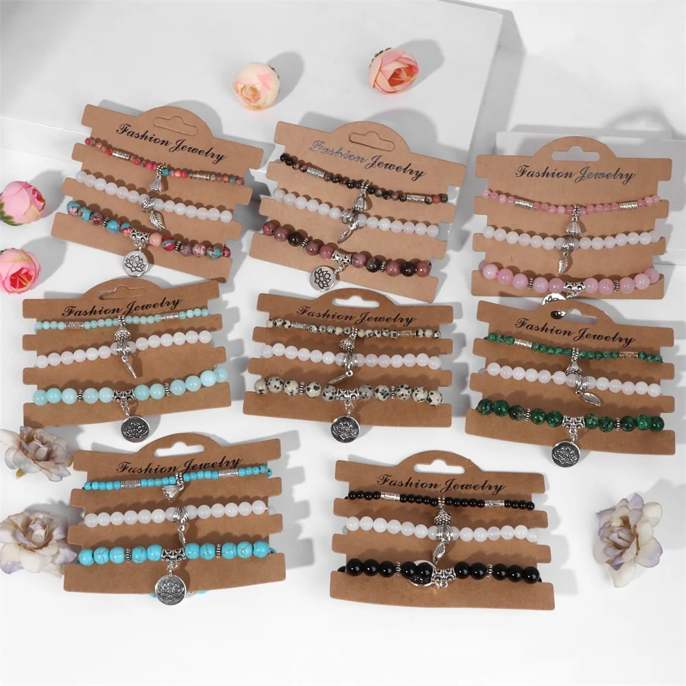 

Healing 3 Pcs/set Natural Stone Louts Bracelet For Women Agates Beads Bracelet Set Female Jewelry Men Leaf Bangles Bracelet