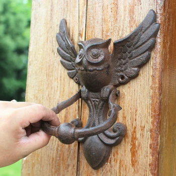 Vintage Door Knocker Cast Iron OWL Decorative Doorknocker Wrought Iron Door Handle Latch Antique Gate Ornate Bird Home Office