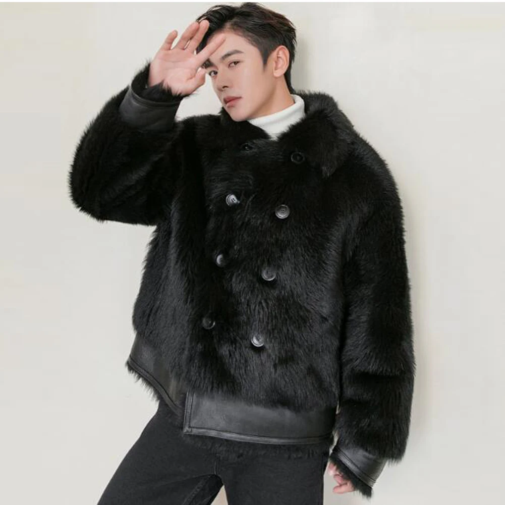 Denny&ampDora Black Shearling Jacket Tuscany Mens B3