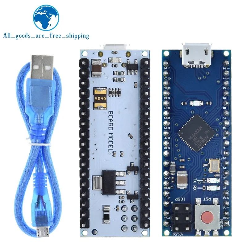 Фото TZT ATmega32u4 5 В 16 МГц модуль платы микроконтроллера, совместимый для Arduino Mirco, замена Pro Mini с USB-кабелем №4