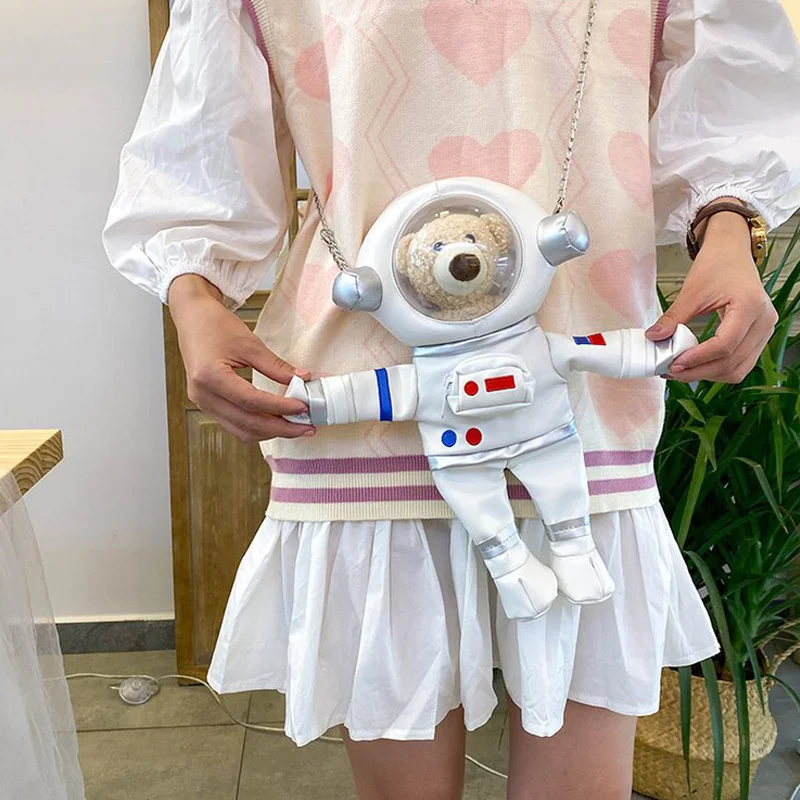

2022 Trendy Personalized Space Bear Shoulder Bag New Astronaut Doll Plush Chain Bag Casual Zipper Soft Versatile