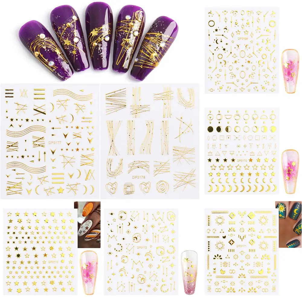 

Self Adhesive Lines Stripe Waved Geometric Nail Art Decoration Transfer Stickers 3D Nail Sticker Shining Decals