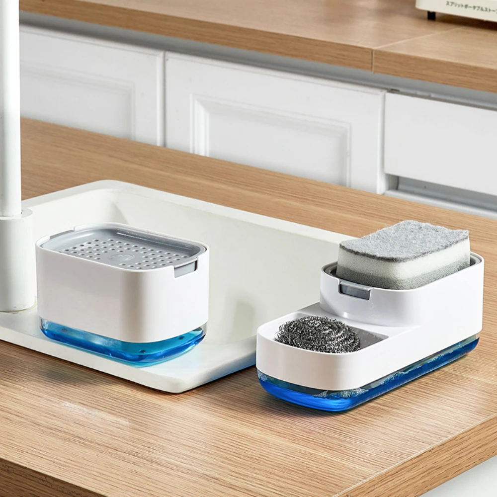 

Simple Design Soap Box Sponge Holder Hand Press Dishwashing Container Save Space Detergent Dispenser Manual Press Cleaning Brush