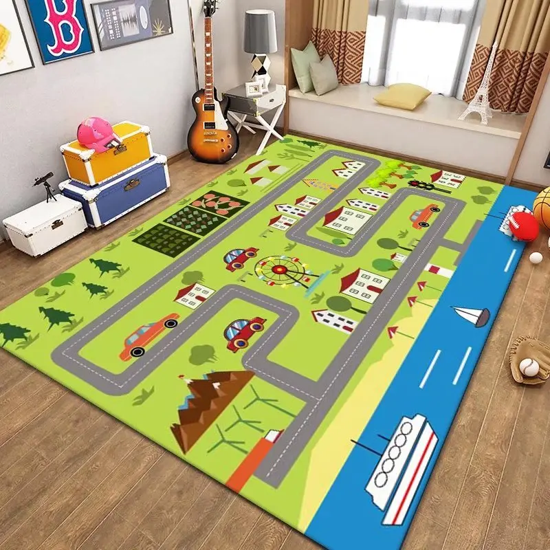 

Cartoon Road Map Carpet Home Living Room Children's Bedroom Decoration Crawl Non-Slip Floor Mat Balcony Doormat Kitchen Rug